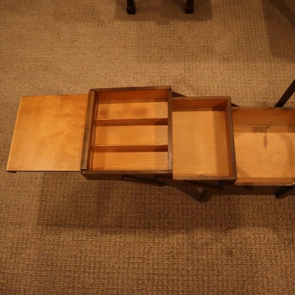 A.S. STRØMMEN BRUK HAMAR Vintage Wooden Sewing Box With, Draws, Legs & Handle - Picture 8 of 8